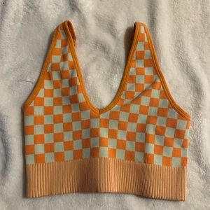 orange patterned crop top